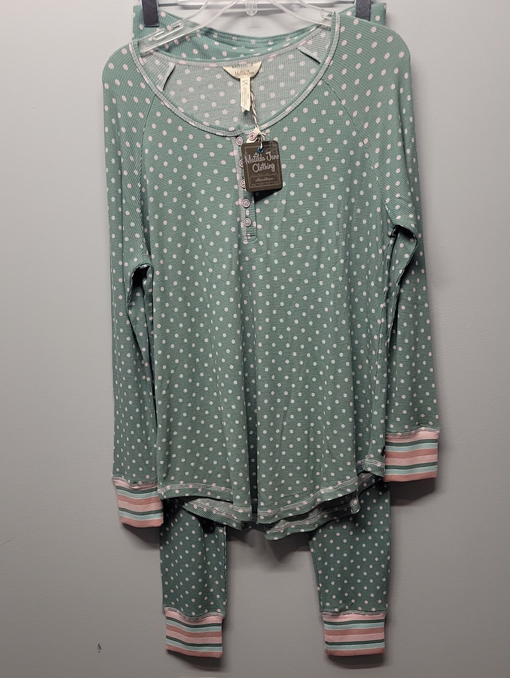Matilda Jane green polka dot pajama set size Large new with tag